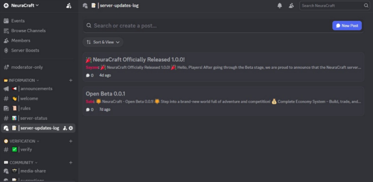 NeuraCraft Discord Server Screenshot